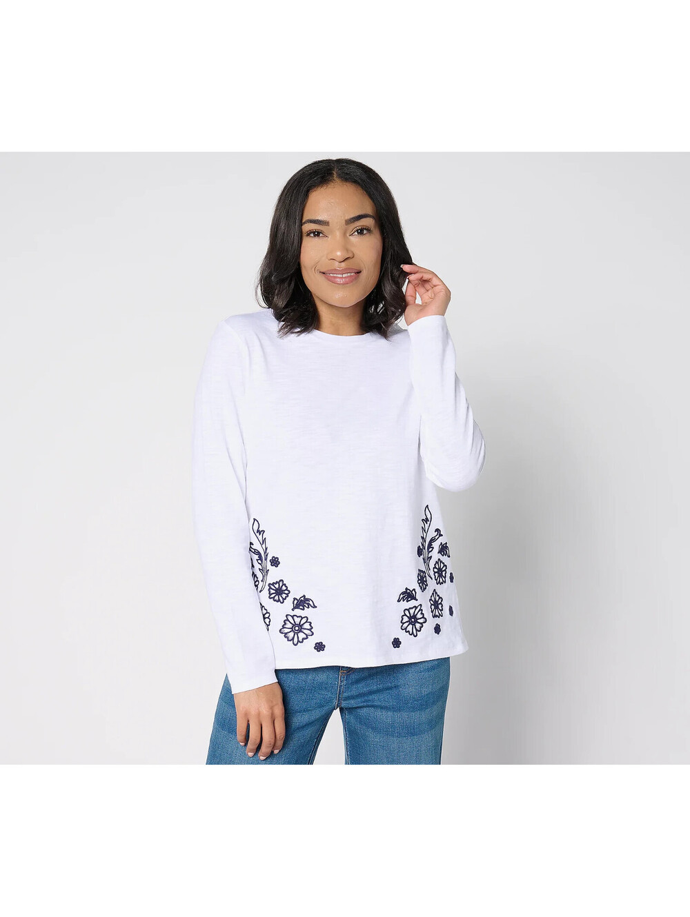 Studio Park x Amy Stran 100% Cotton Embroidered T-Shirt WHITE/NAVY Size 2X
